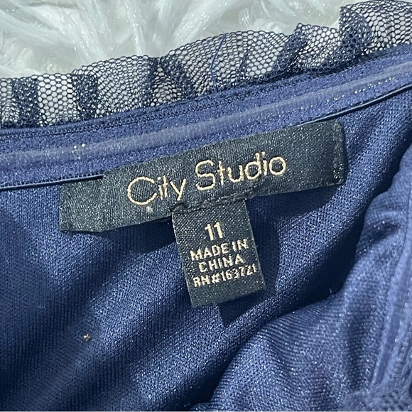 City Studio Womens Velvet/Ruffle Mini Dress Size 11 (Juniors) Navy Whimsy Goth - Picture 4 of 10